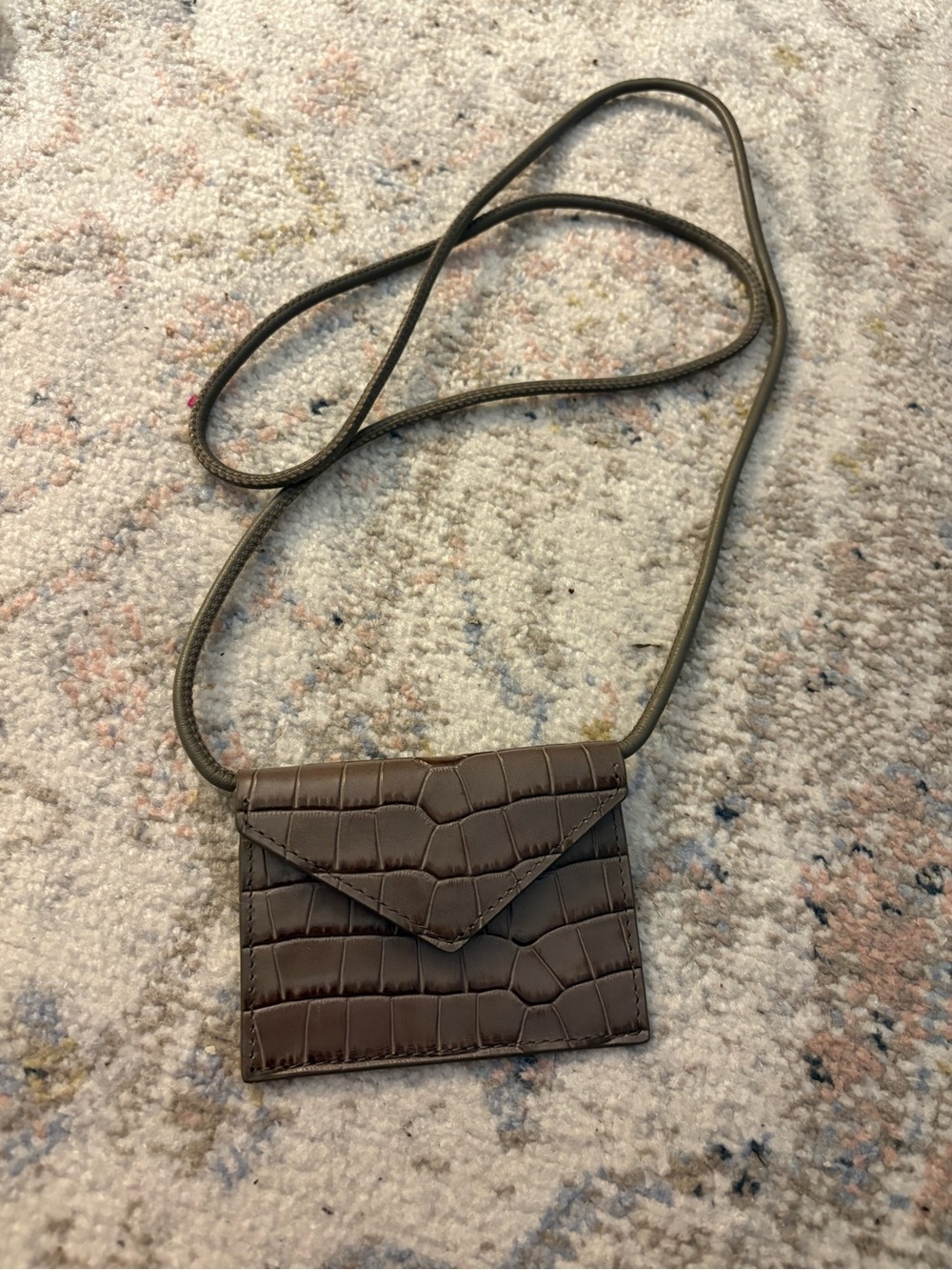 COS Croc Effect Leather Card Holder - Beige